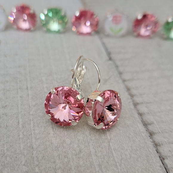 Austrian Crystal Earrings in Shiny Silver Plating - Picture 6 of 7